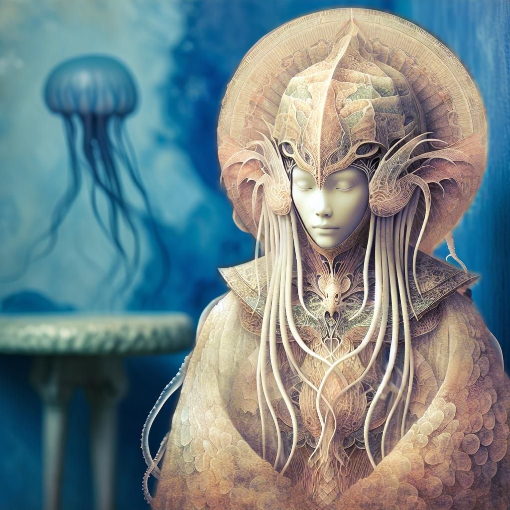 Anthropomorphic Jellyfish Woman in Contemplation