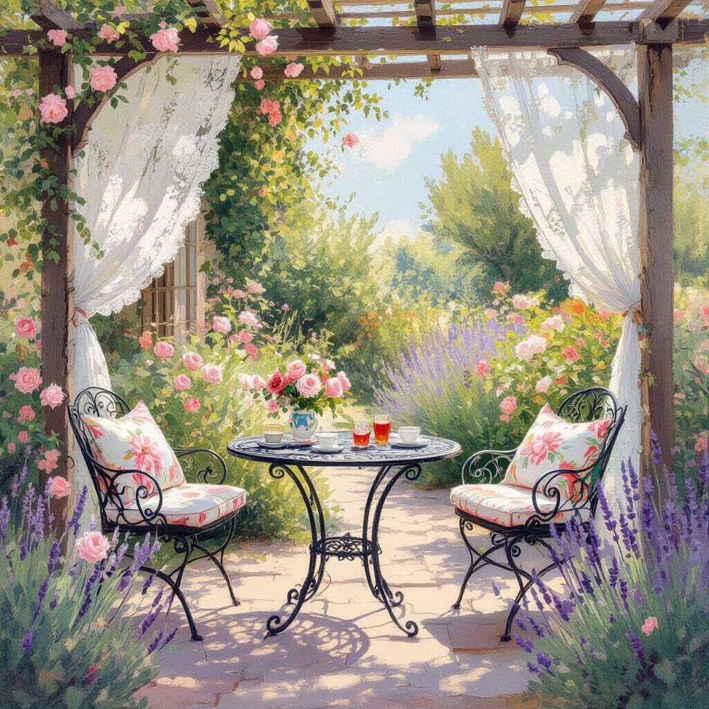 Vintage Garden with Roses in Impressionist Style