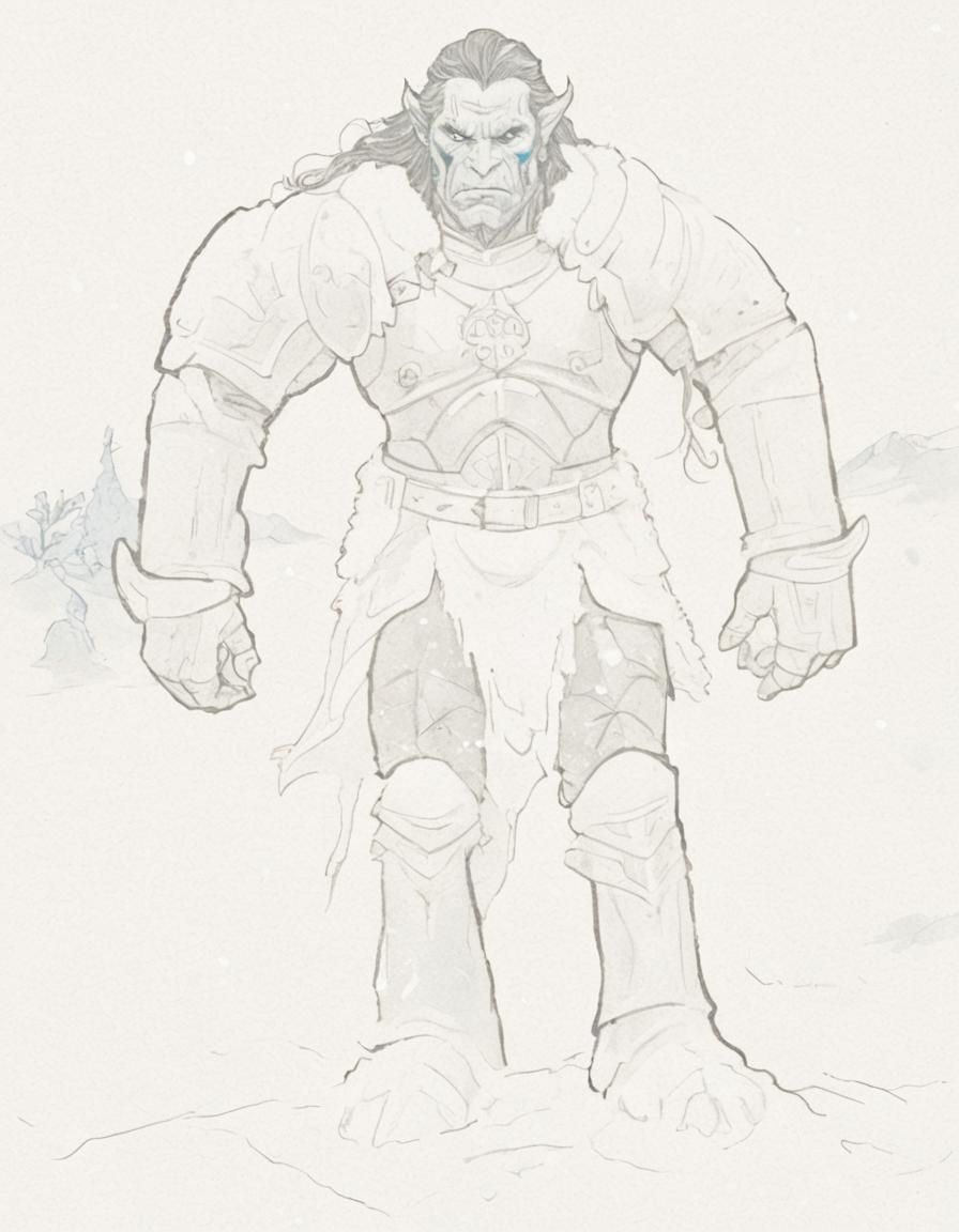 Orc Warrior in Snowy Dark Fantasy Landscape