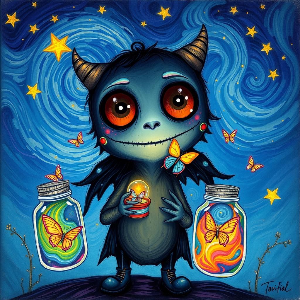 Gothic Creature with Jars, Van Gogh-Inspired Art