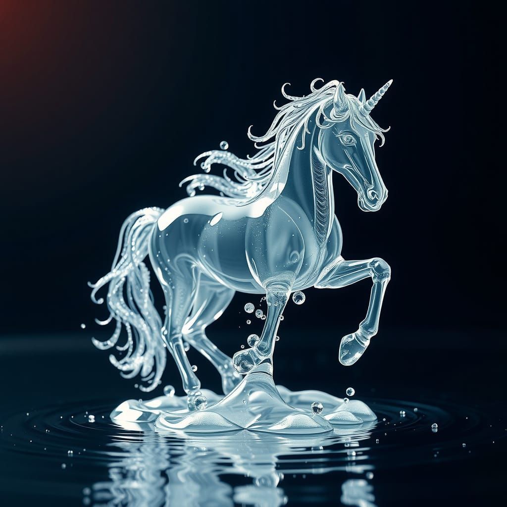Ethereal Water Unicorn Sculpture in Photorealistic Surrealis...