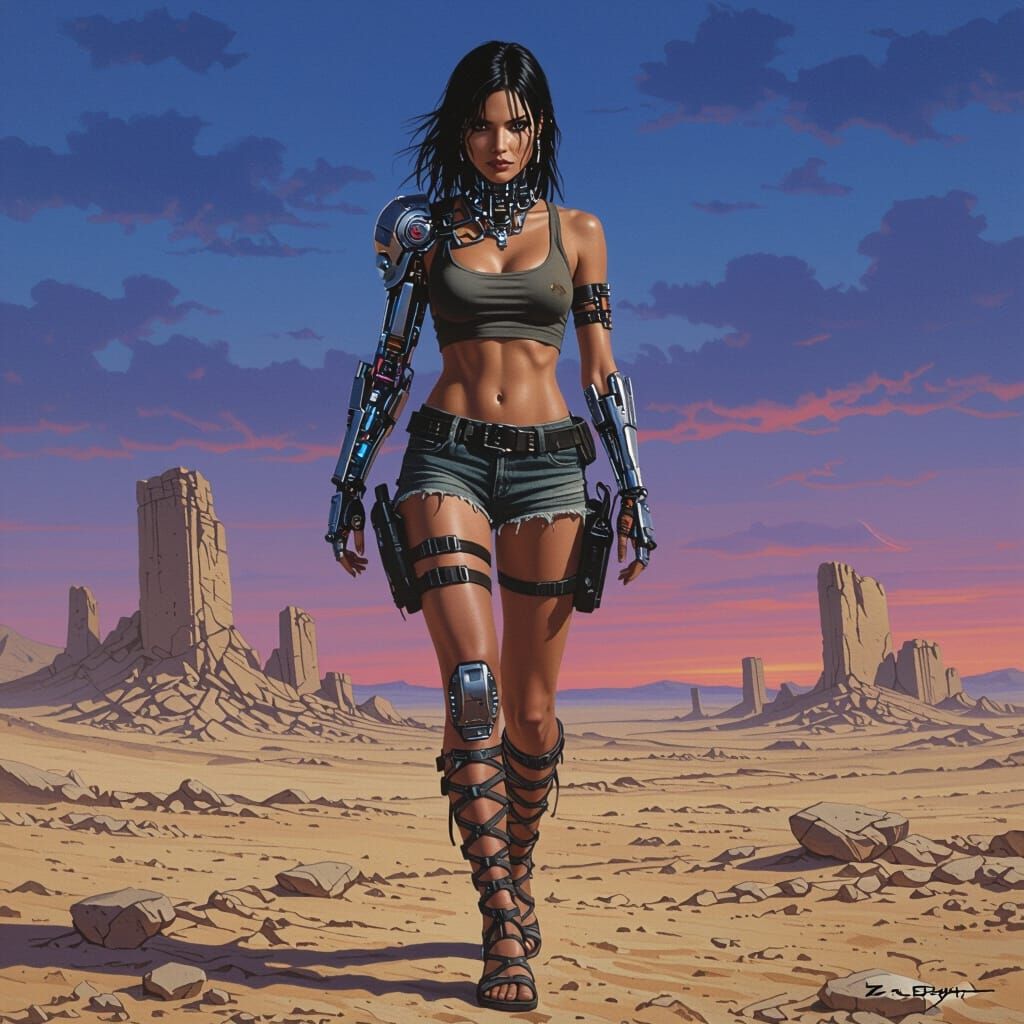 Cybernetic Desert Scavenger in Twilight Ruins