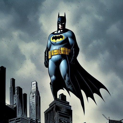 Batman Vigilant Above Gotham in Comic Book Art