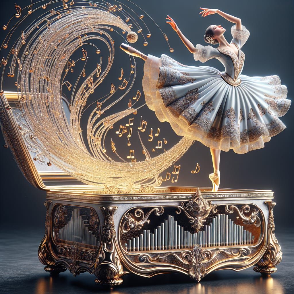 Ballerina's Graceful Dance on Ornate Music Box