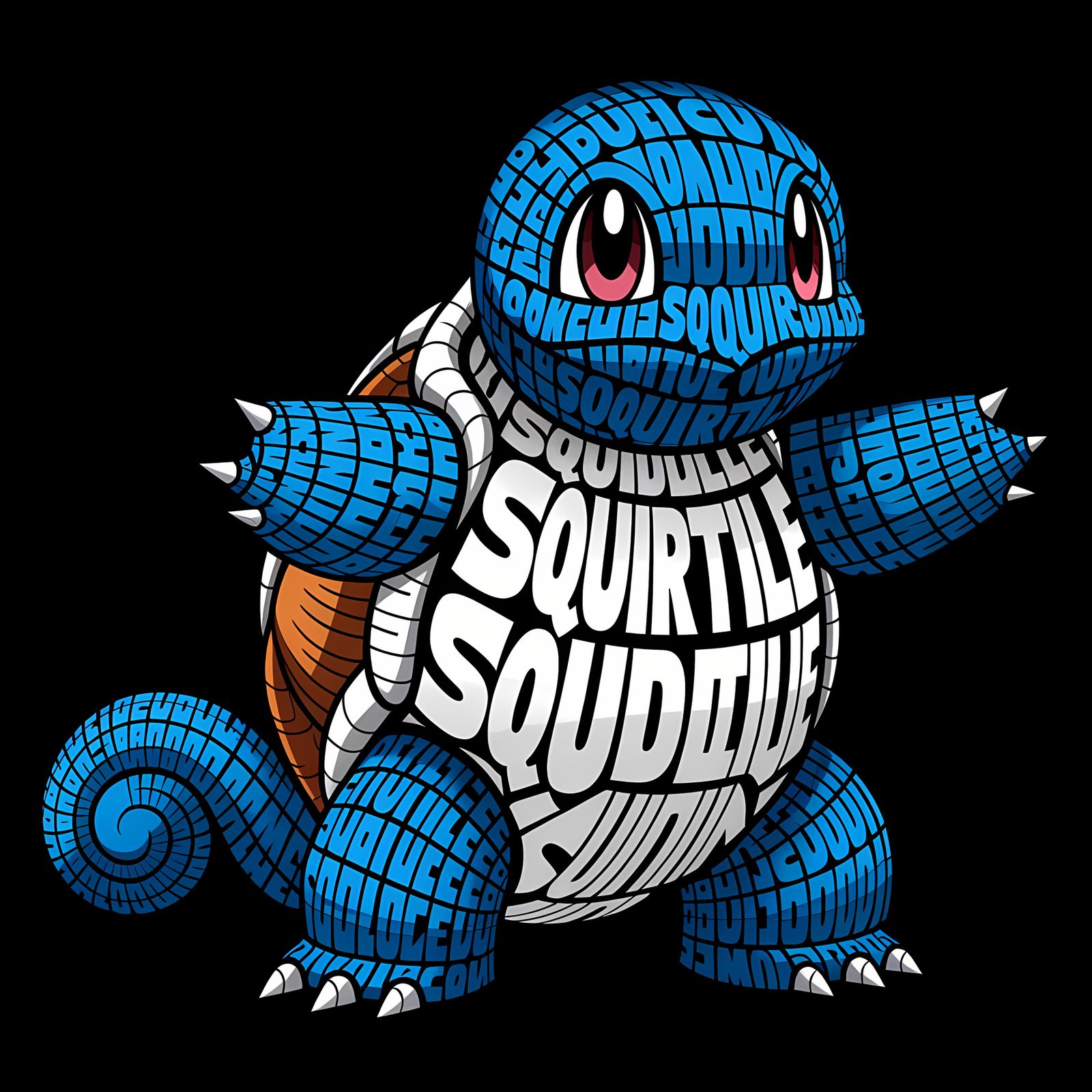 Typographic Squirtle Portrait in Blues and Whites