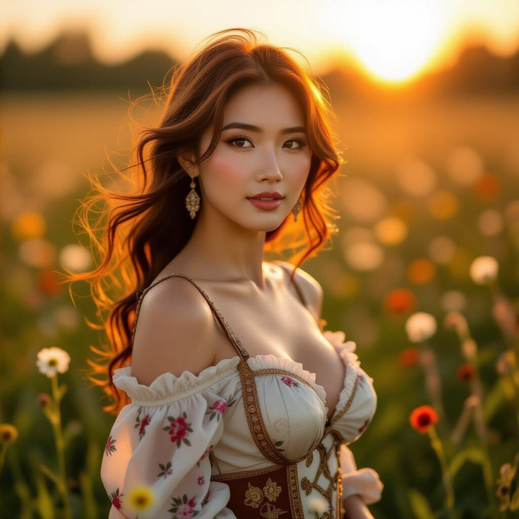 Golden Hour Portrait of Woman in Vintage Outfit