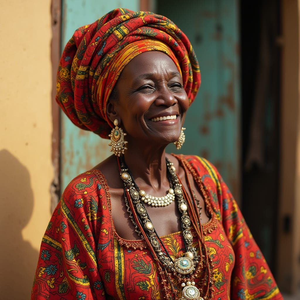Warm Smile: African Granny in Traditional Dress