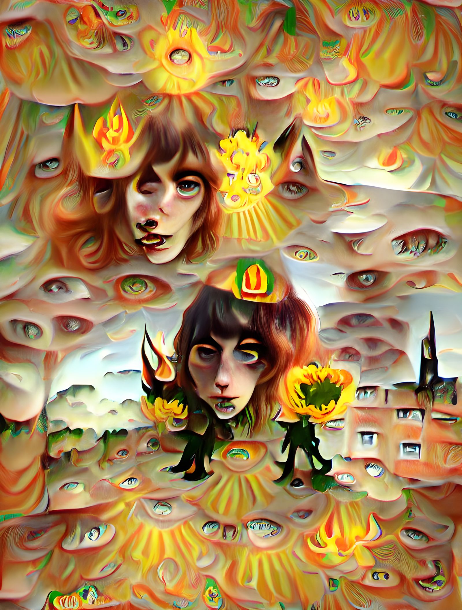 Psychedelic Girl with Kaleidoscope Eyes in Hell
