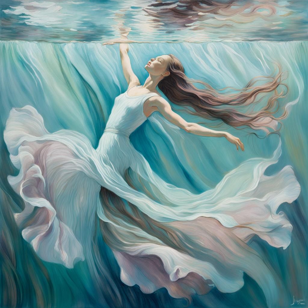 Underwater Dancer in Impressionist Pastel Hues