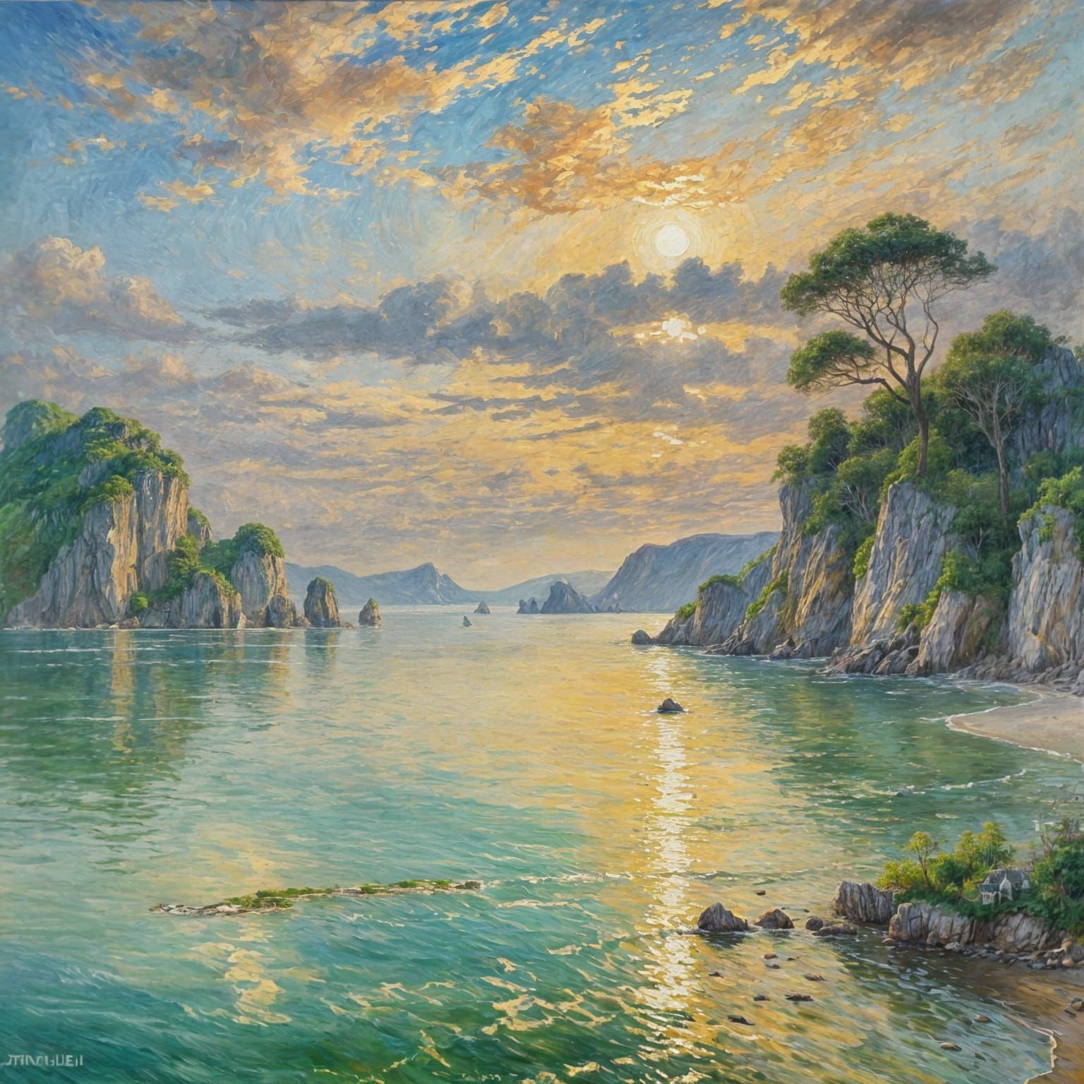 Surreal Islands in Impressionistic Oil Painting