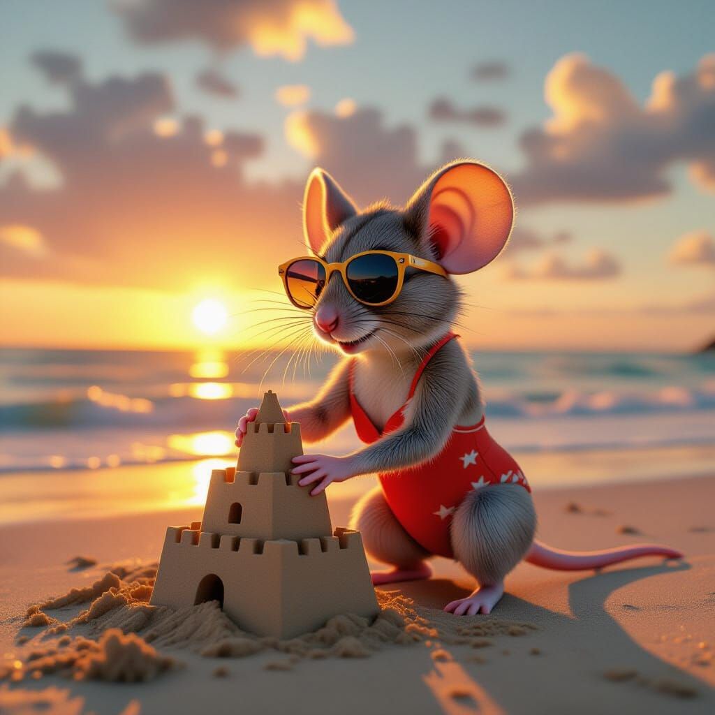 Mouse on Beach in Retrofuturist Concept Art