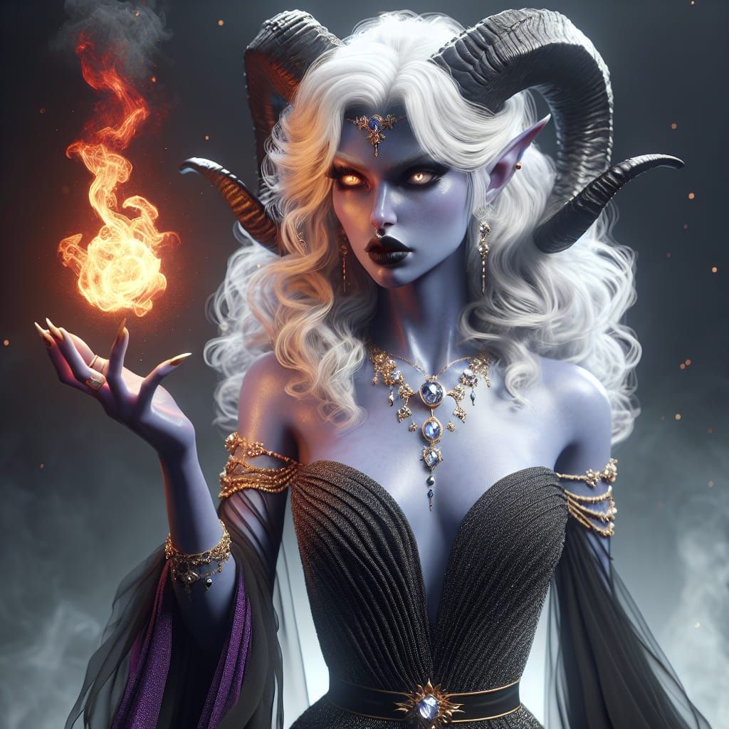Stunning Tiefling Sorceress with Fire Magic