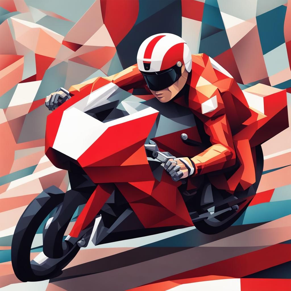 Red Racing Motorbike in Cubist Art Deco Style