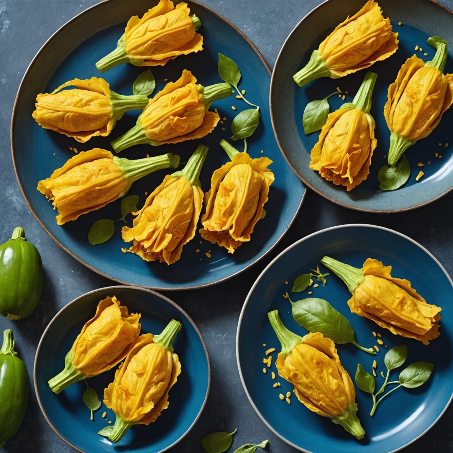 Stuffed Courgette Flowers in Blue Bowl