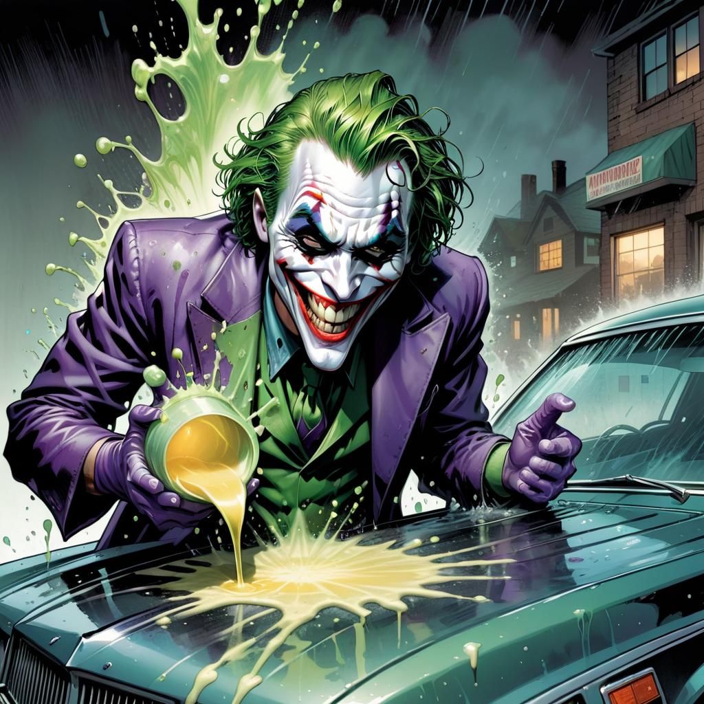 Joker Accidentally Destroys Car in Comic Book Art