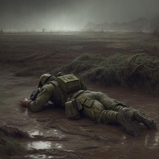Tired Soldier Rests in Rain: Fantasy Concept Art