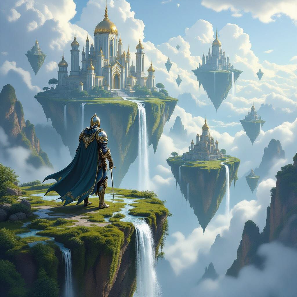 Knight on Floating Island Gazing at Sky Islands
