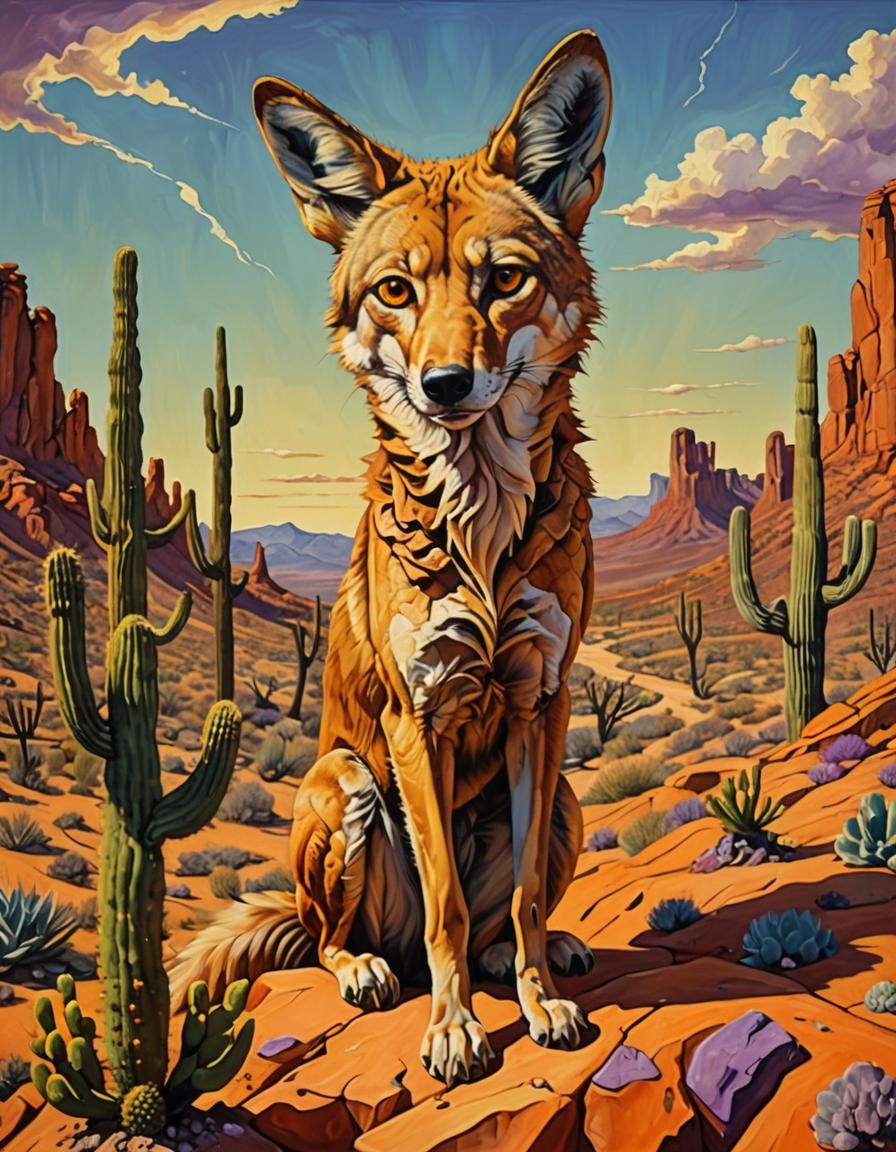 Surreal Coyote in Arizona Desert, Salvador Dali Style