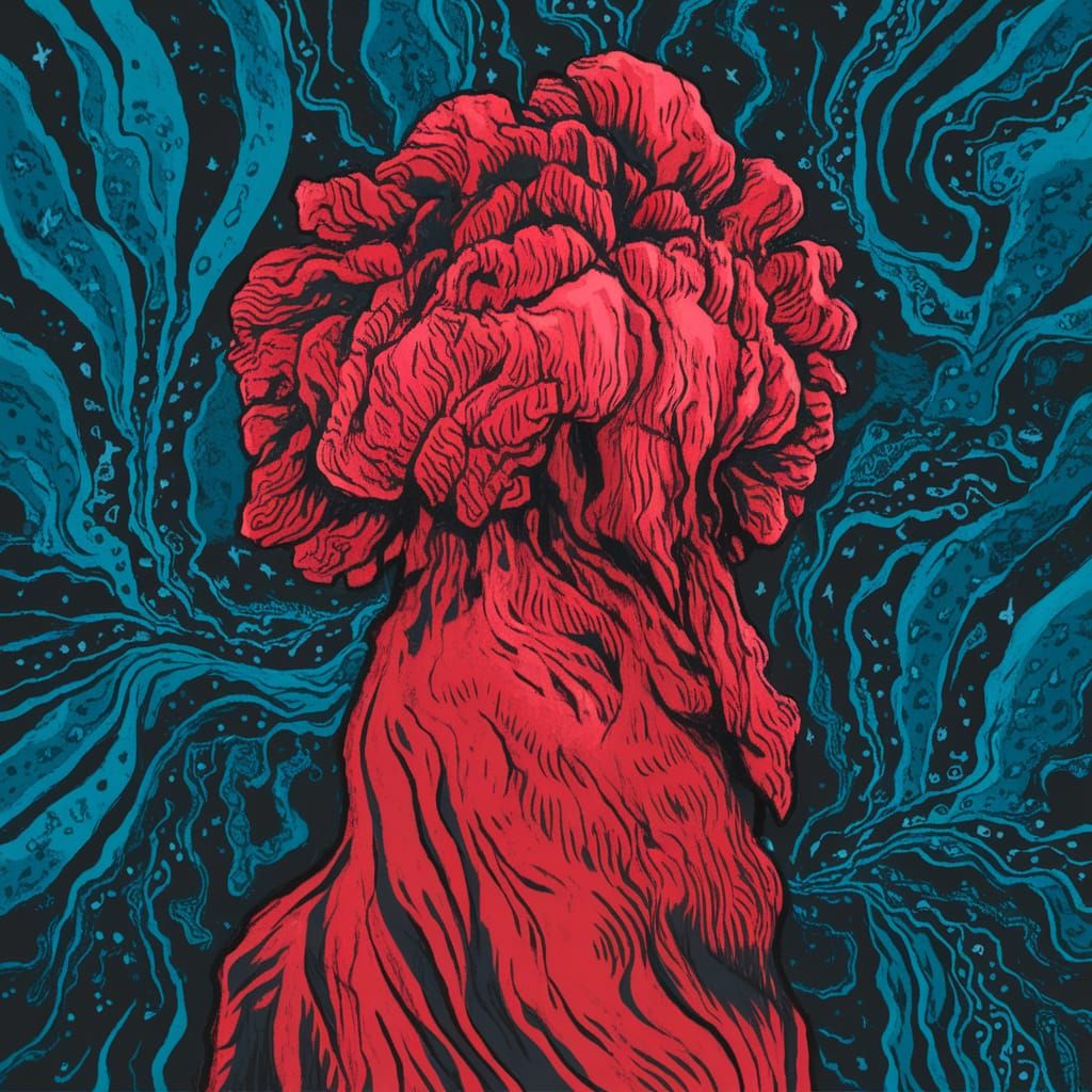 Abstract Arctic Landscape in Crimson and Cobalt