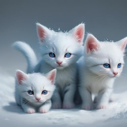 Cute White Kittens: Hyperrealistic Digital Art