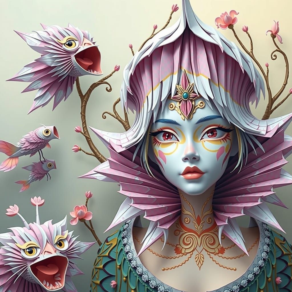 Colorful Origami Paper Sculptures in 3D Collage Art