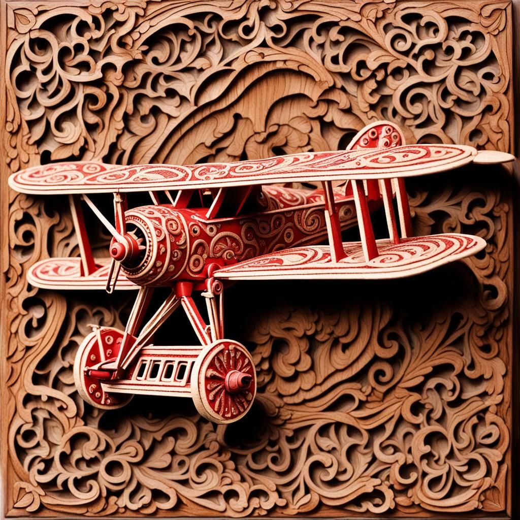 Red Baron in Brocaded Lace Wood Carving