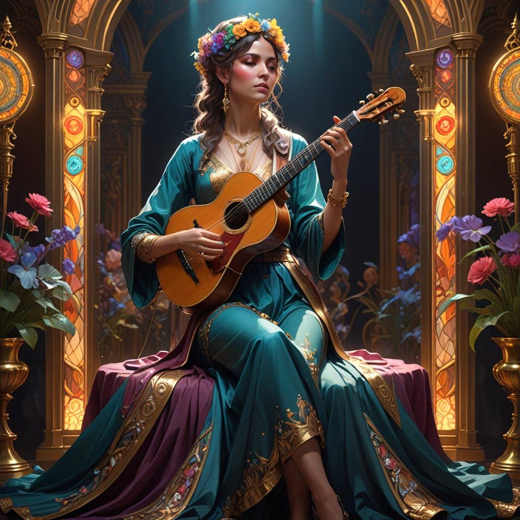 Dynamic Portrait of a Majestic Musician in Triadic Colors