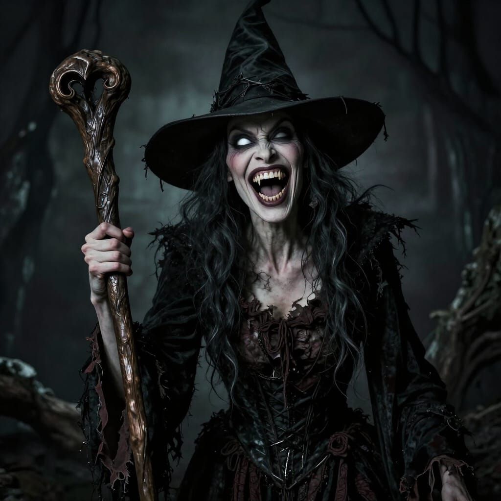 Wicked Witch Cackles in Dark Fantasy Style