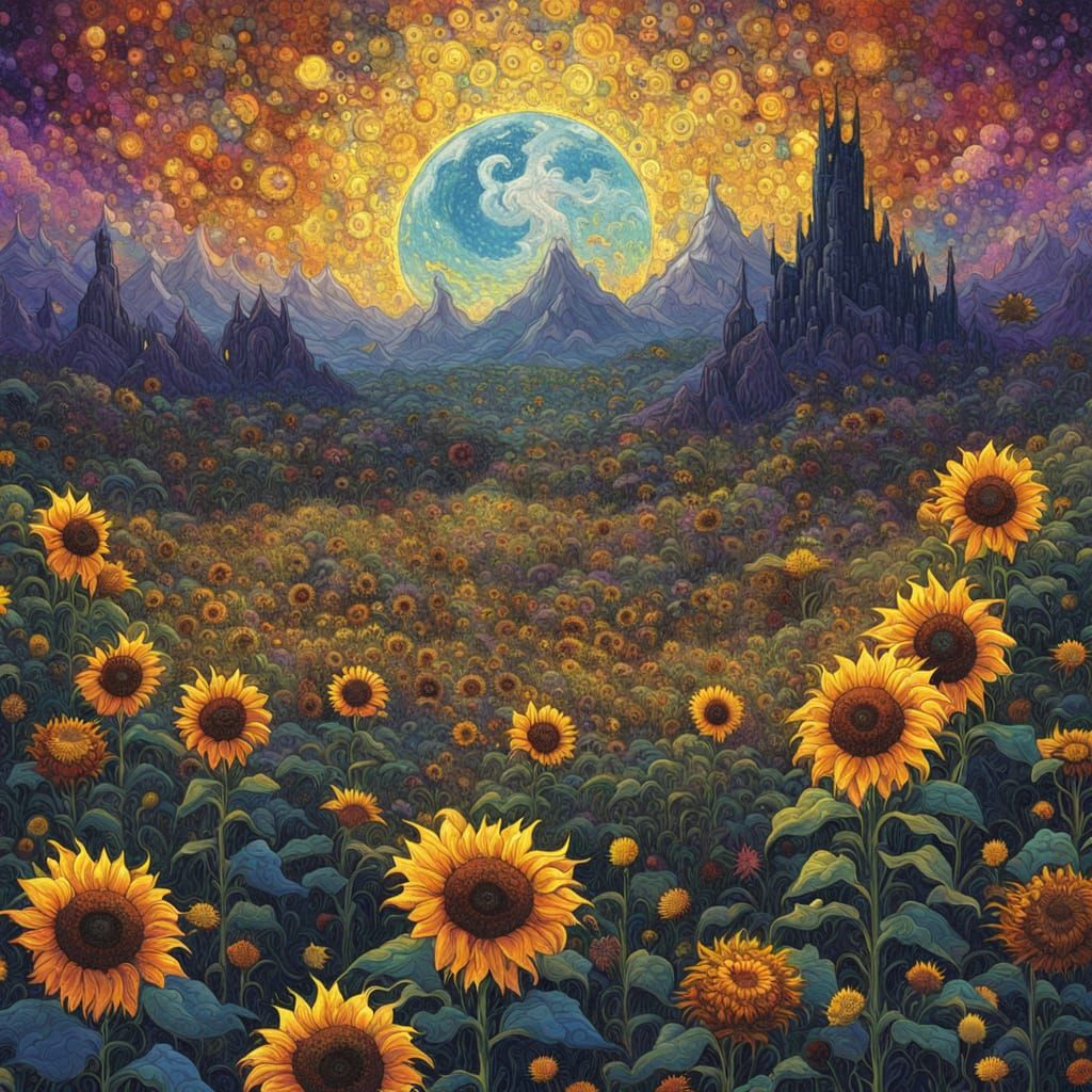 Haunted Sunflower Field in Sci-Fi Fantasy Style