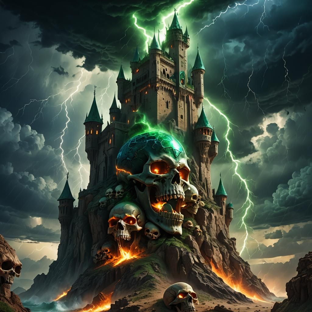 Skull Tower with Laser Eyes in Dark Fantasy Style