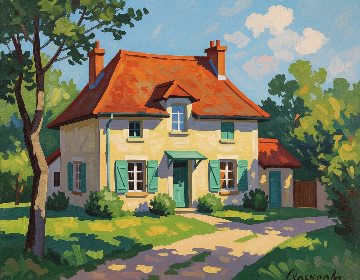 Cozy Impressionist House Surrounded by Greenery