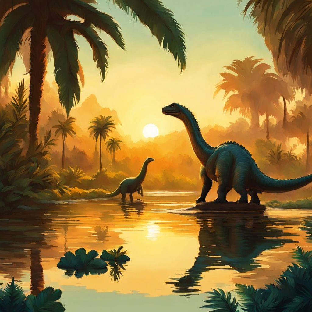 Hadrosaurs Drinking: An Impressionist Oil Painting