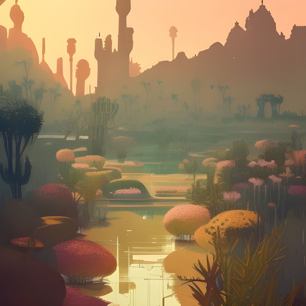 Desert Oasis Castle at Golden Hour