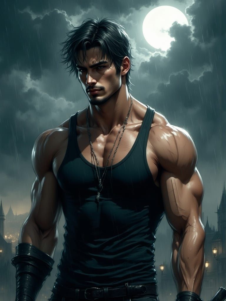 Chiseled Male Figure Standing in Stormy Weather