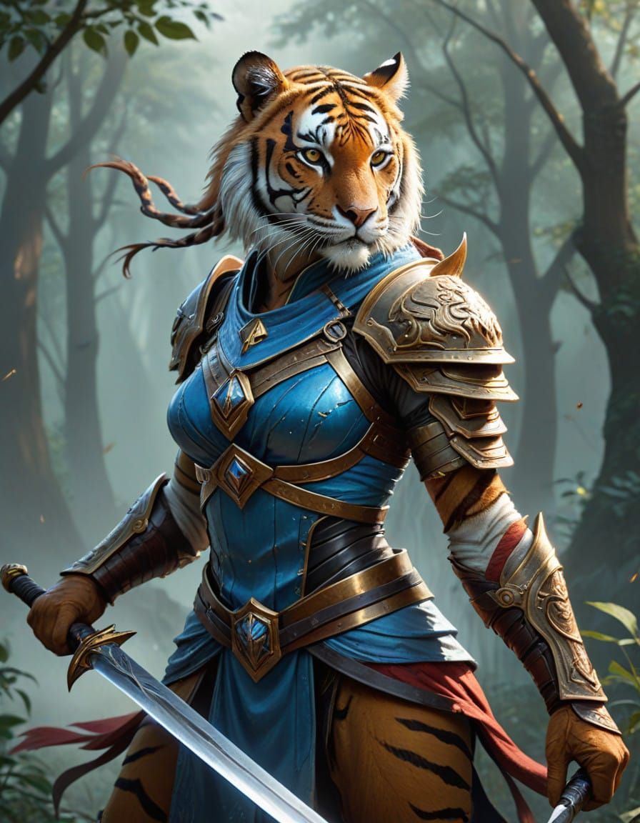 Fierce Tiger Warrior Half Body Portrait in Magic: The Gather...