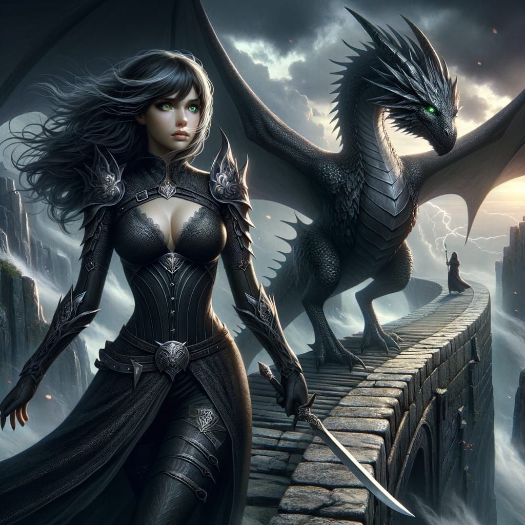 Violet Sorrengail and Dragon Tairn on Parapet Bridge