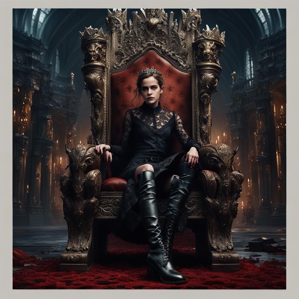 Dark Queen on Throne with Brazen Bull, Fantasy Art