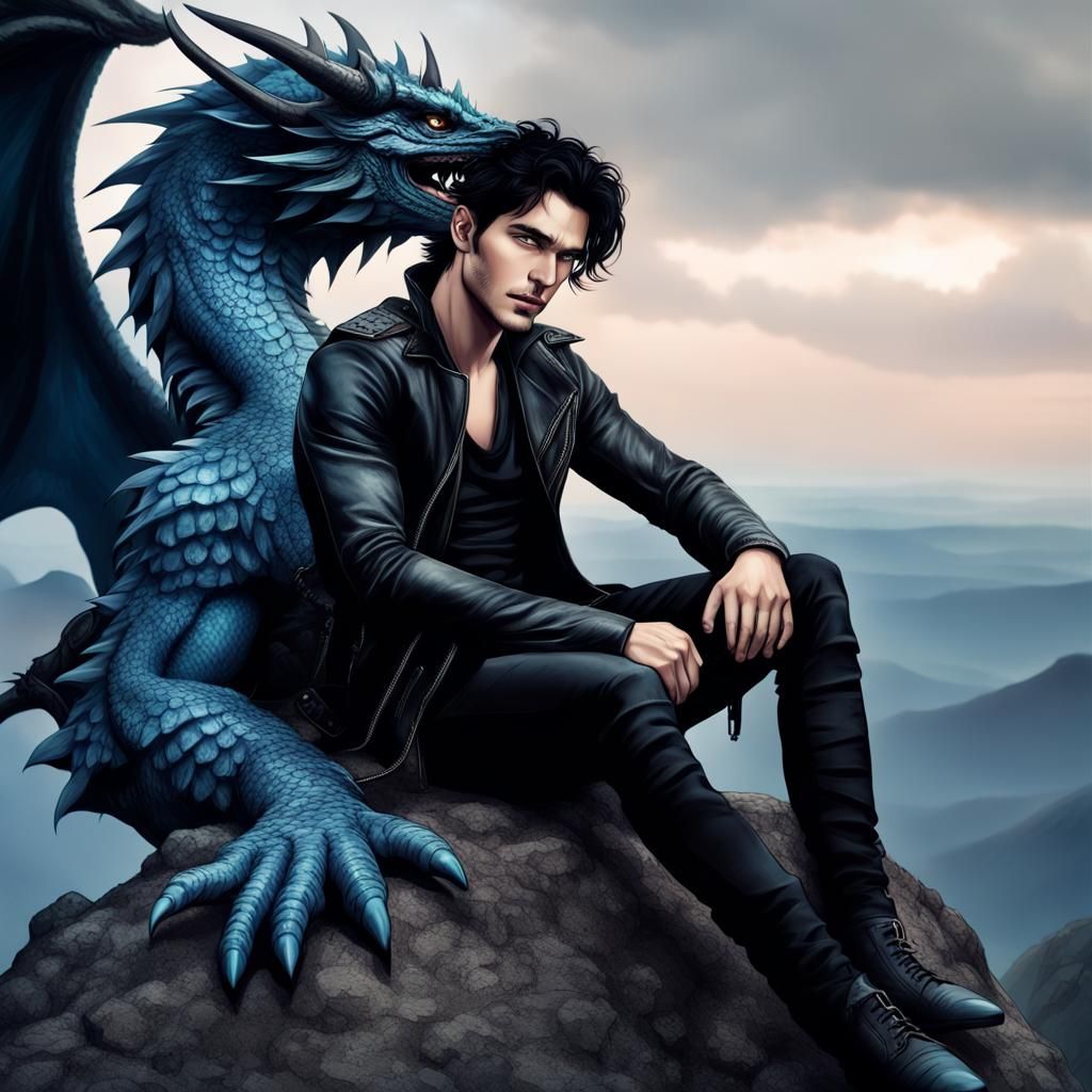 Dark Haired Man on Blue Dragon