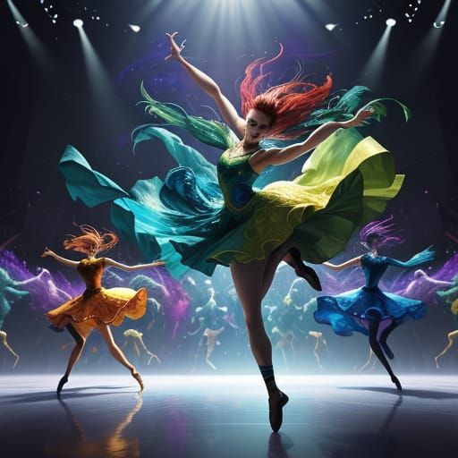 Dynamic Dancers in Vibrant Spotlight Performance