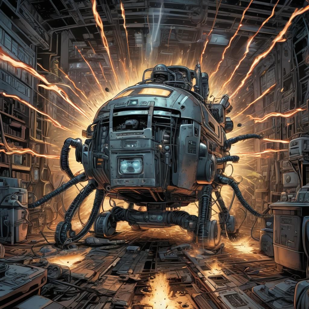 Cyberpunk Vacuum Cleaner Crashes Forward