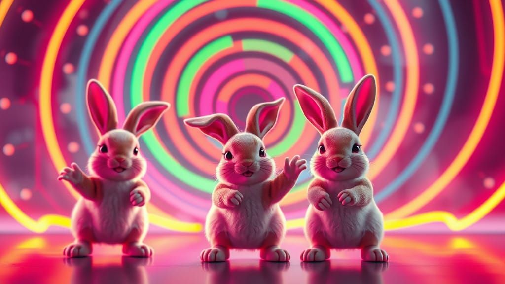 Vibrant Dancing Bunnies in a Neon Vortex