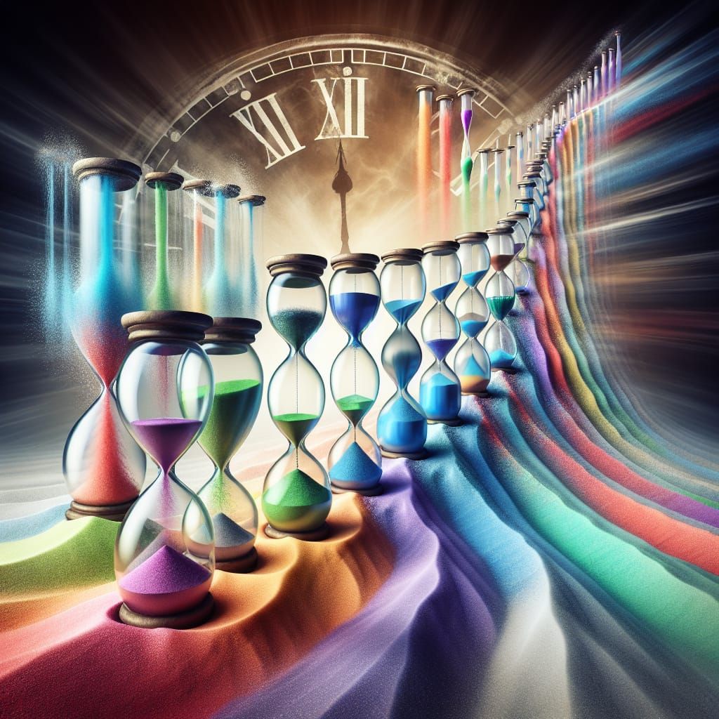 Surreal Time Cycle in Vibrant Hourglasses