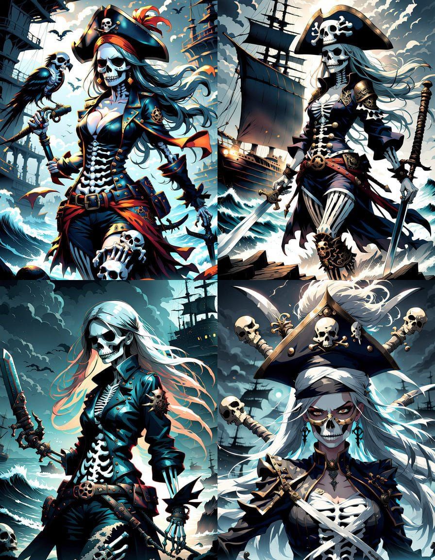 Butch Skeleton Pirate Woman in Anime Style