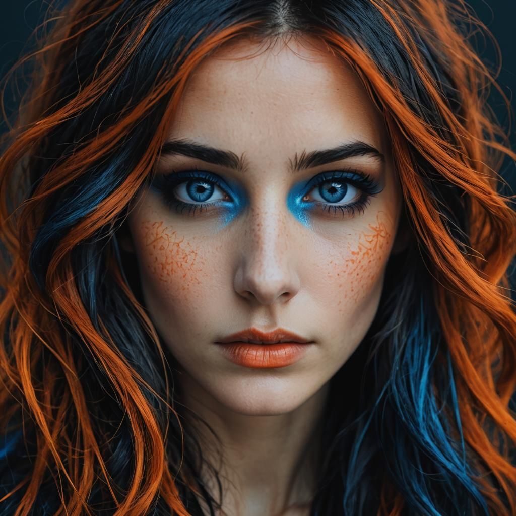 Mysterious Woman Portrait with Blue and Orange Hues