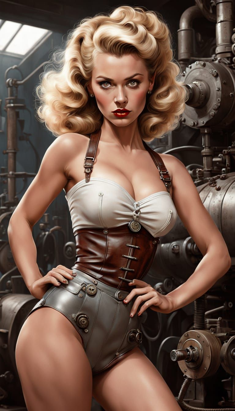 1950s Pin-Up in Steampunk Realism Style