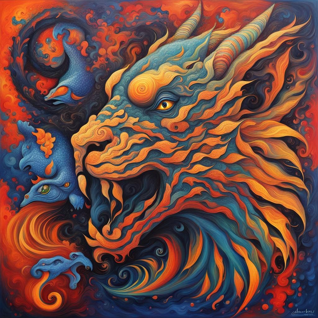 Abstract Chimera Art in Complementary Colors