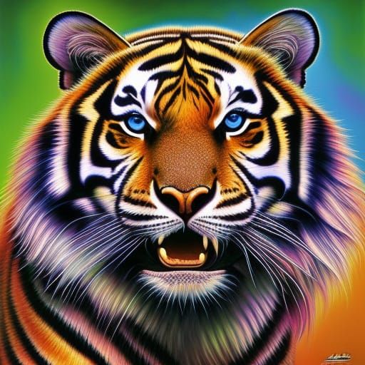 Colorful Warrior Tiger Splash Art in Fantasycore Style
