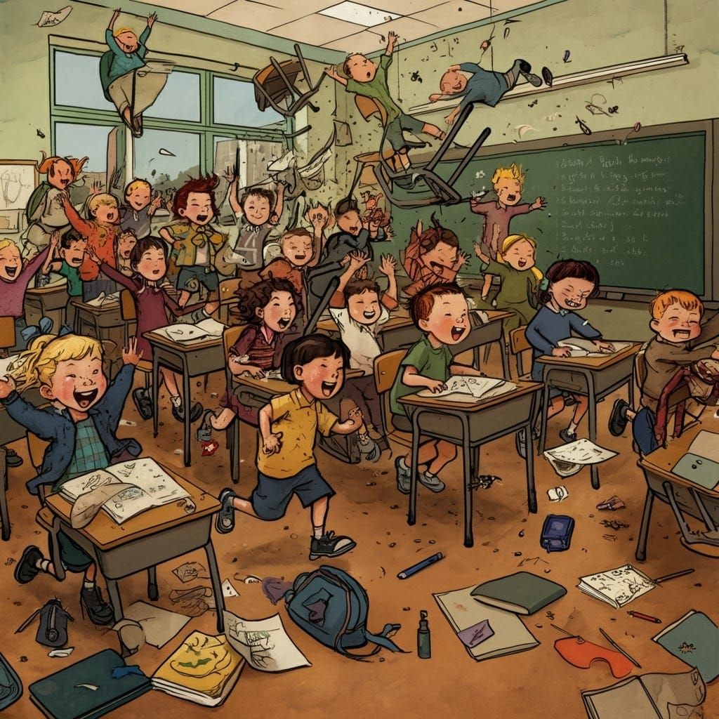 Joyful Chaos in the Classroom: Energetic Children Unleash Re...
