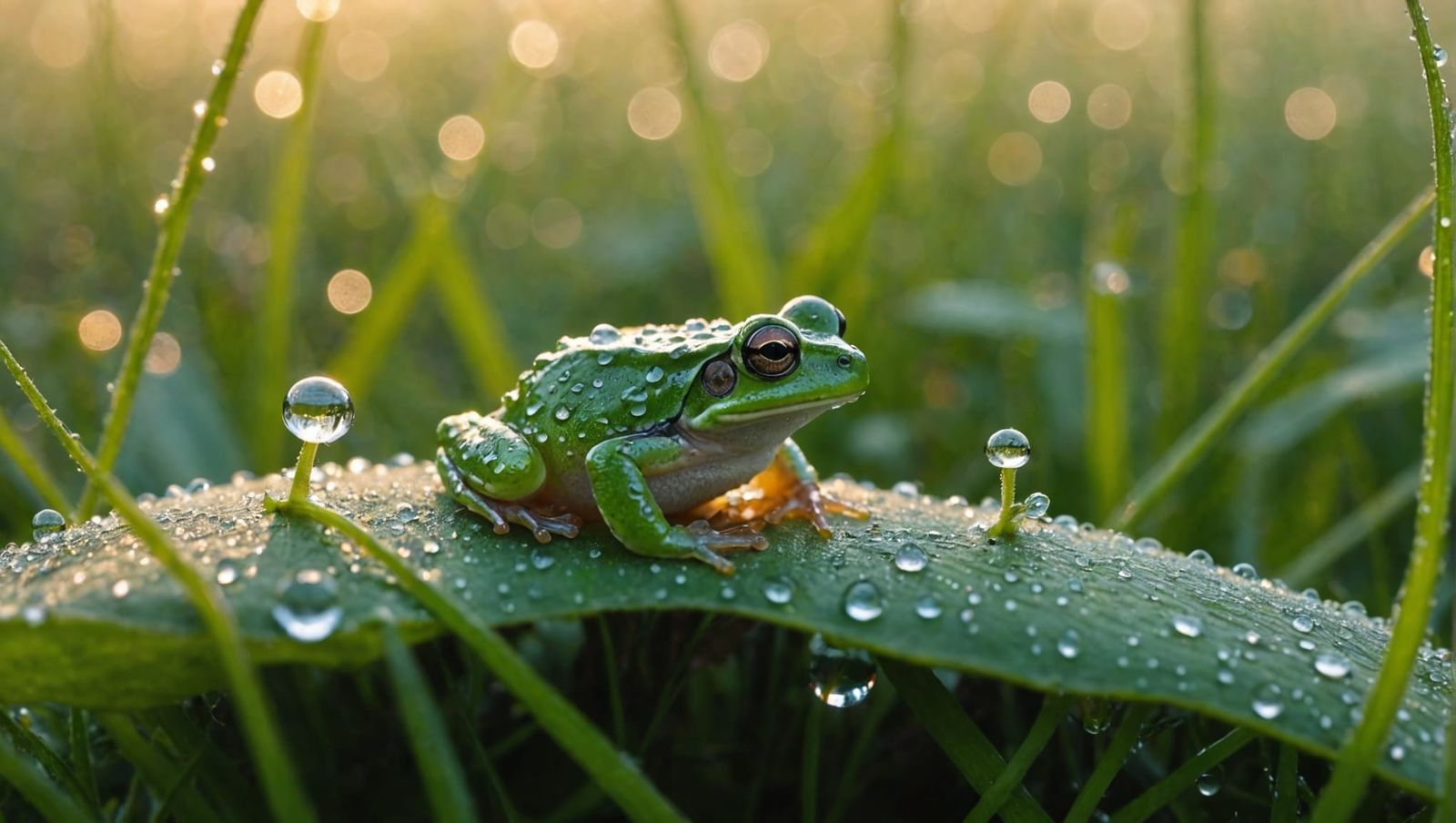 Dewy Cobweb with Frog and Fairy at Dawn