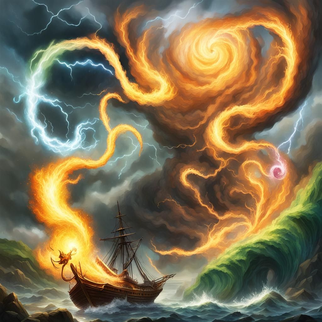 Dramatic Elemental Storm of Air, Fire, Earth, Water